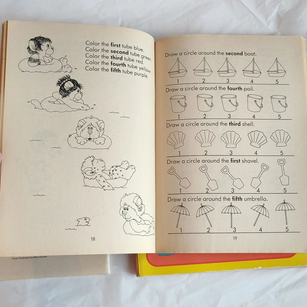 7 Vintage Pre-K Kindergarten & First Grade Educational Workbooks Coloring Books